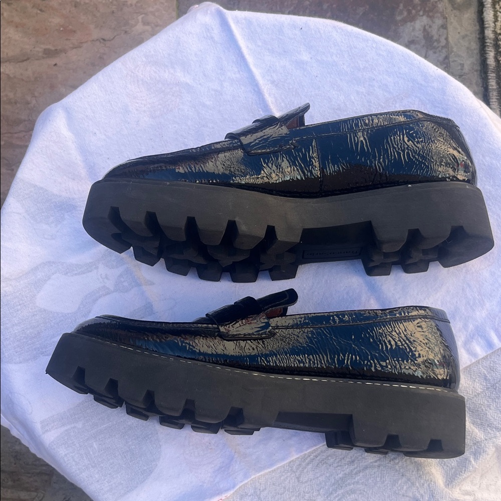 Franco Sarto Black Patent Loafers with Rugged Sole